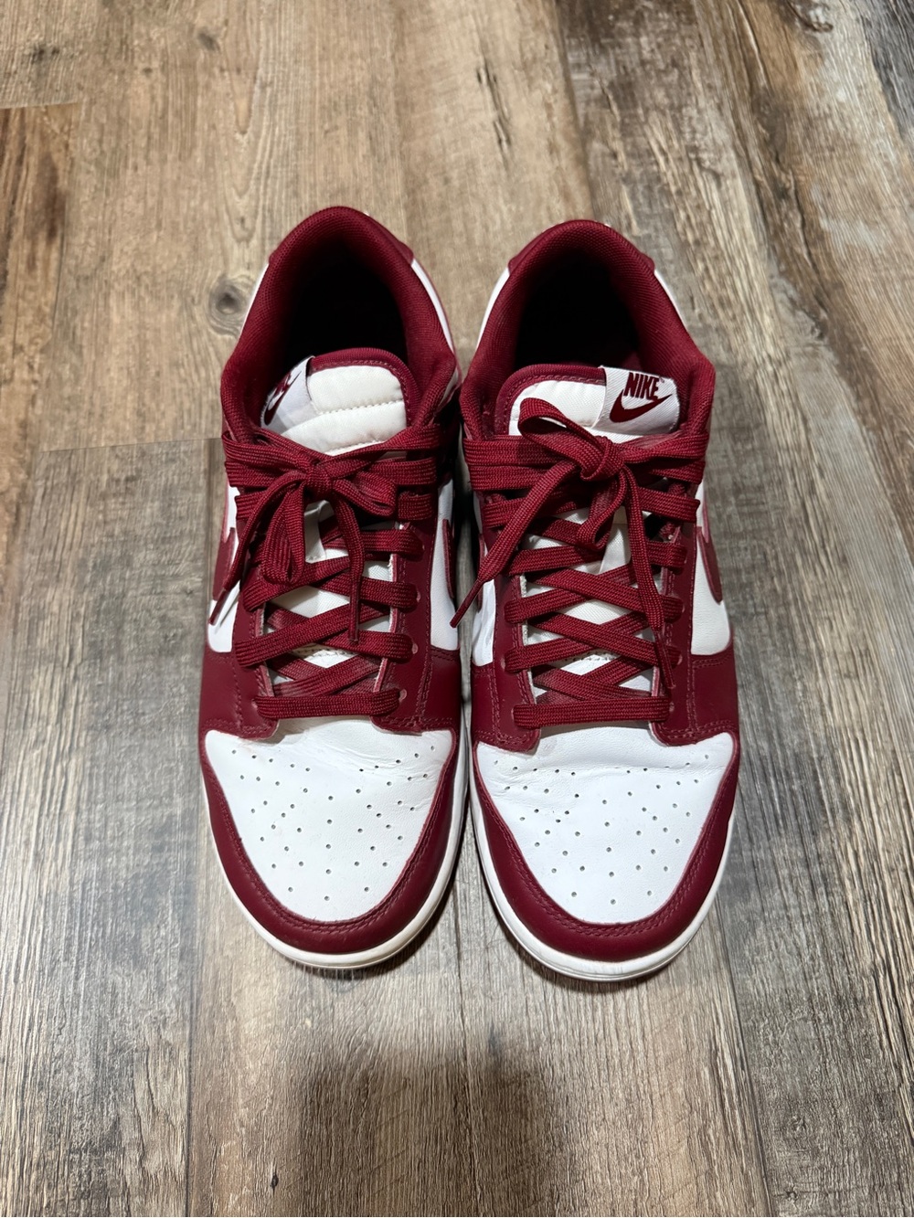 Nike Men’s Dunk Low  - White and Maroon (team red)